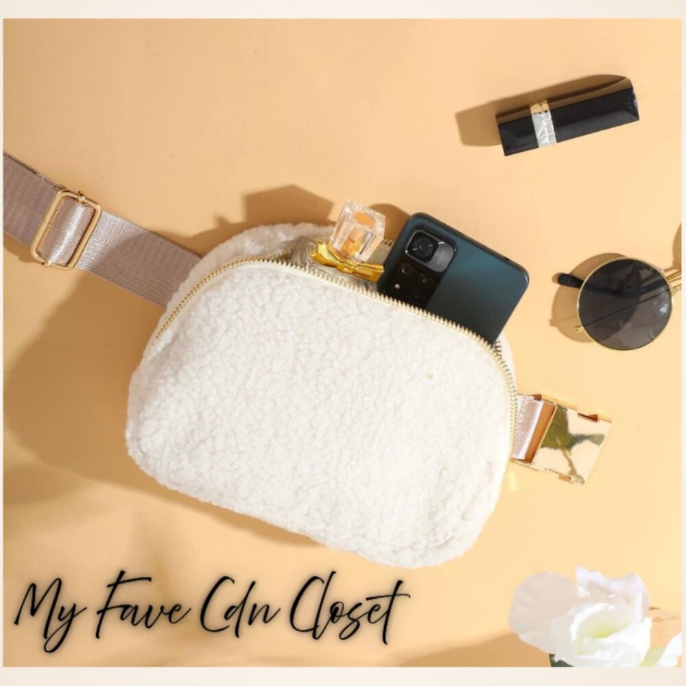 NEW *** Cream SHERPA Crossbody Belt Bag**ROSE GOLD buckles